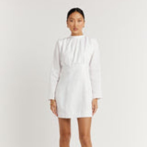 WOODS WHITE LINEN MINI DRESS - 4 / WHITE - Picture 1 of 1